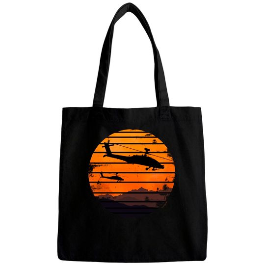 Discover Desert Sunrise AH-64 Apache Attack Helicopter Vintage Retro Design - Ah 64 Apache Helicopter - Bags