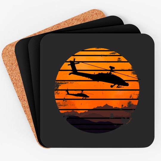 Discover Desert Sunrise AH-64 Apache Attack Helicopter Vintage Retro Design - Ah 64 Apache Helicopter - Coasters