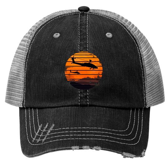 Discover Desert Sunrise AH-64 Apache Attack Helicopter Vintage Retro Design - Ah 64 Apache Helicopter - Trucker Hats