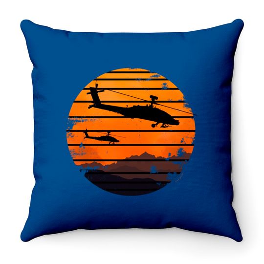 Discover Desert Sunrise AH-64 Apache Attack Helicopter Vintage Retro Design - Ah 64 Apache Helicopter - Throw Pillows