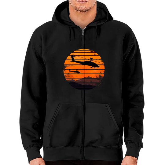 Discover Desert Sunrise AH-64 Apache Attack Helicopter Vintage Retro Design - Ah 64 Apache Helicopter - Zip Hoodies