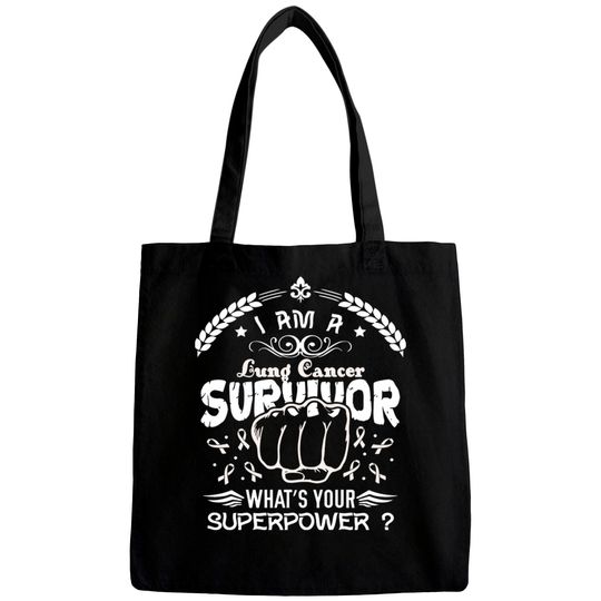 Discover Lung Cancer Awareness Survivor What's Your Superpower - In This Family We Fight Together - Lung Cancer Awareness - Bags