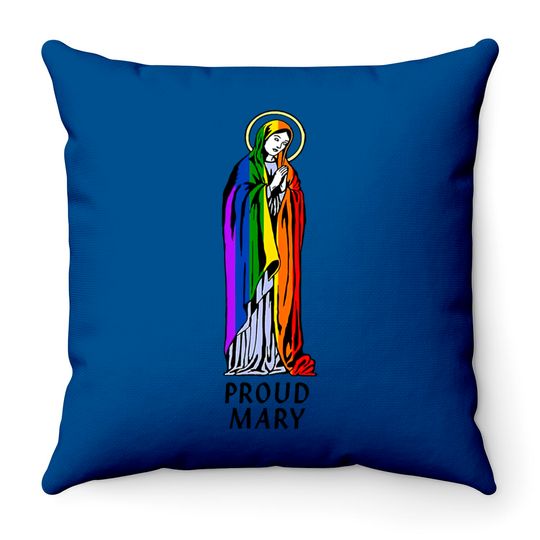 Discover Mother Mary Throw Pillow, Mother Mary Gift, Christian Throw Pillow, Christian Gift, Proud Mary Rainbow Flag Lgbt Gay Pride Support Lgbtq Parade Throw Pillows
