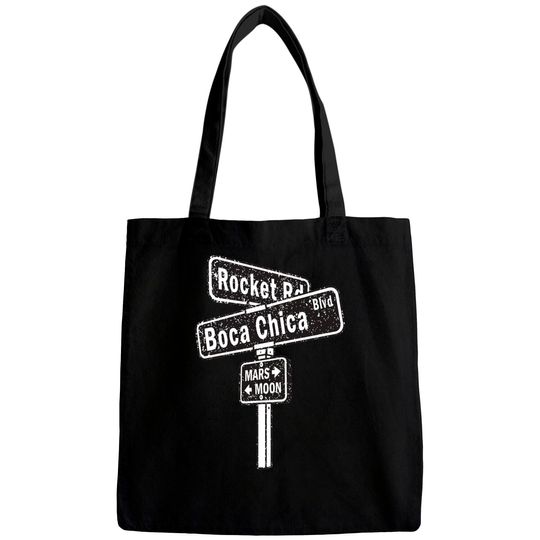 Discover SpaceX Boca Chica Road Sign distressed design Bags