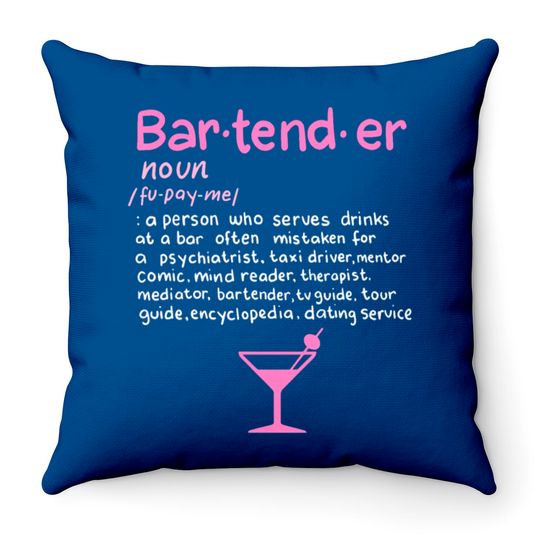 Discover Bartender Noun Definition Throw Pillow Funny Cocktail B Throw Pillows