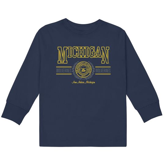 Discover Vintage 90s The University of Michigan Crewneck  Kids Long Sleeve T-Shirts