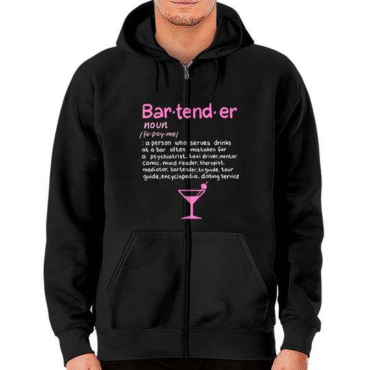 Discover Bartender Noun Definition T Shirt Funny Cocktail B Zip Hoodies