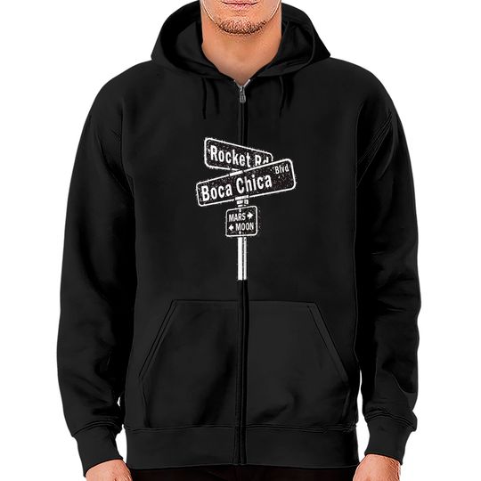 Discover SpaceX Boca Chica Road Sign distressed design Zip Hoodies