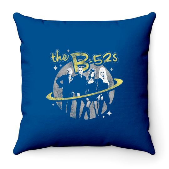 Discover The B-52's Logo and Planet Navy Heather Throw Pillows
