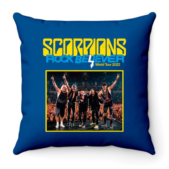 Discover Scorpions Rock Believer World Tour 2022 Throw Pillow, Scorpions Throw Pillow, Concert Tour 2022 Throw Pillows, Scorpions Band Throw Pillows
