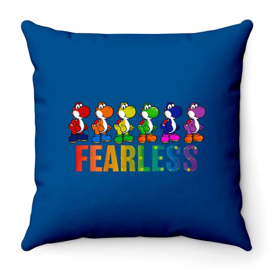 Discover Super Mario Pride Yoshi Fearless Rainbow Line Up Unisex Throw Pillow Adult Throw Pillows