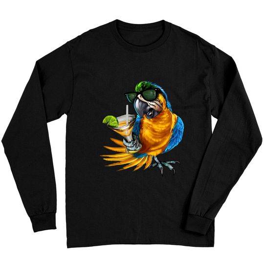 Discover Macaw Parrot Drinking Margarita Tropical Beach Vacation Bird Long Sleeves