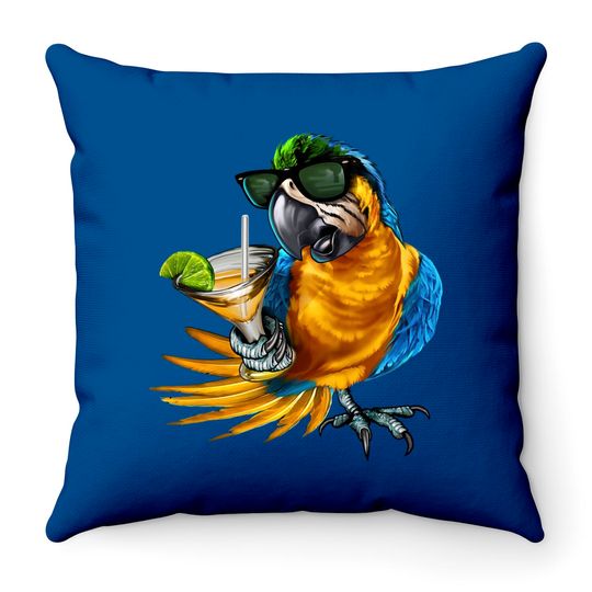 Discover Macaw Parrot Drinking Margarita Tropical Beach Vacation Bird Throw Pillows