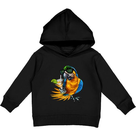 Discover Macaw Parrot Drinking Margarita Tropical Beach Vacation Bird Kids Pullover Hoodies