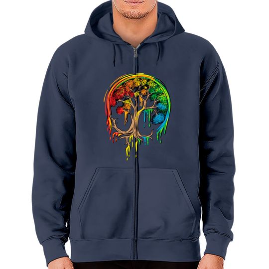 Discover Colorful Tree Life is really good Tree Art Zip Hoodies