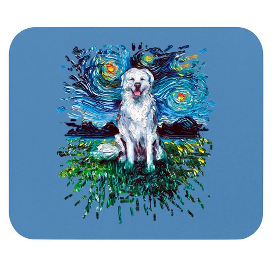 Discover Great Pyrenees Night (splash version) - Great Pyrenees - Mouse Pads