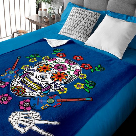 Discover Floral Guitar Sugar Skull Muertos Day Of Dead - Muertos - Baby Blankets