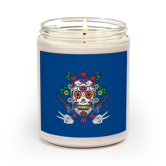 Discover Floral Guitar Sugar Skull Muertos Day Of Dead - Muertos - Scented Candles