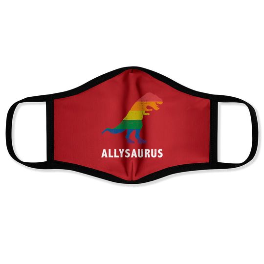 Discover Allysaurus dinosaur in rainbow flag for ally LGBT pride - Gay Ally - Face Masks