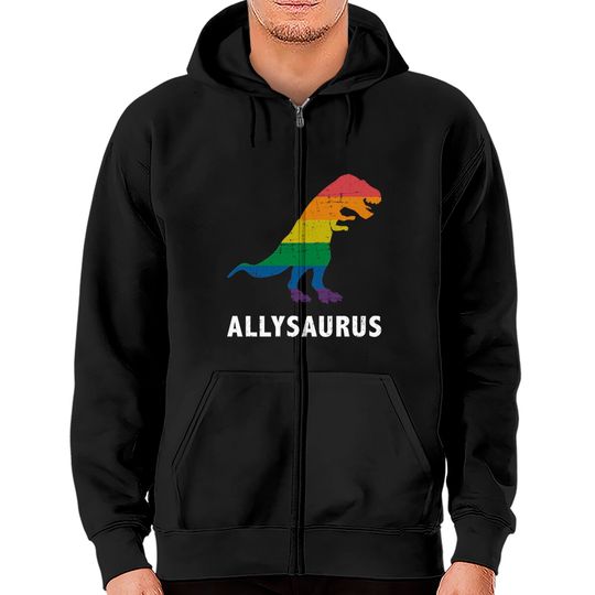 Discover Allysaurus dinosaur in rainbow flag for ally LGBT pride - Gay Ally - Zip Hoodies
