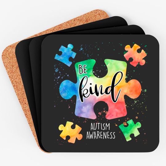 Discover Be Kind Puzzle Pieces Cute Autism Awareness Coasters