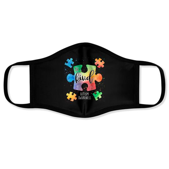 Discover Be Kind Puzzle Pieces Cute Autism Awareness Face Masks
