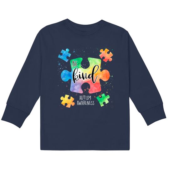 Discover Be Kind Puzzle Pieces Cute Autism Awareness  Kids Long Sleeve T-Shirts