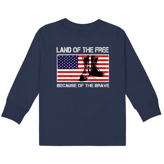 Discover Land of the Free Because of the Brave USA Flag Tee  Kids Long Sleeve T-Shirts