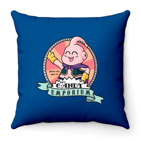 Discover Buu's Candy Emporium - Dragon Ball - Throw Pillows