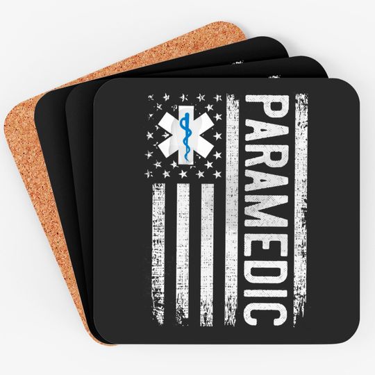 Discover Paramedic Coasters, American Flag Paramedic Gift, EMT Coasters