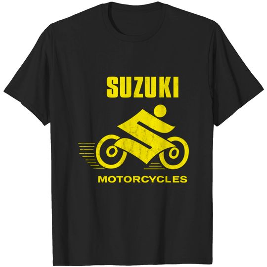 Discover Suzuki Motorcycles '60s "Suzuki Man" Vintage Race Rider Logo YELLOW (Distressed) - Motorcycles - T-Shirt
