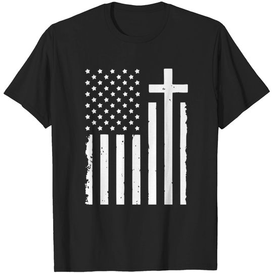 Discover Faith Cross American Flag Christian Patriot US T-shirt