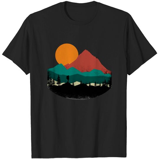 Discover Retro Evergreen Mountain Hiker T-shirt