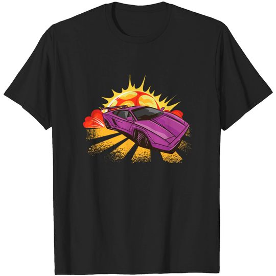 Discover Sports car against an explosion background T-shirt