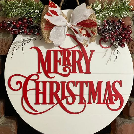 Discover Merry Christmas Door Hanger, Holiday Decor, Front Door Decor