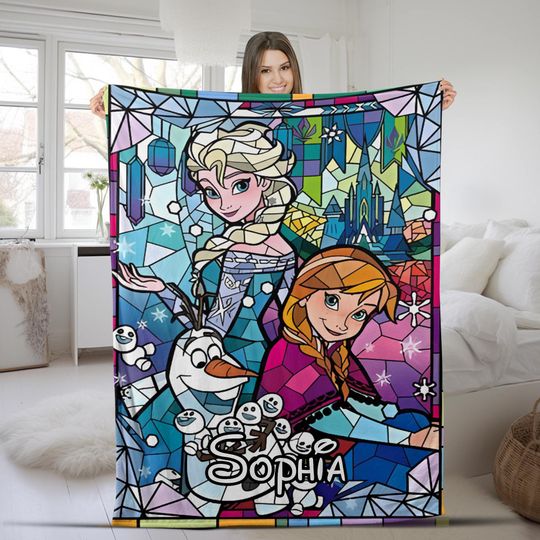Discover Disney Frozen Stained Glass Inspired Blanket, Elsa Princess Blanket, Elsa Anna Blanket