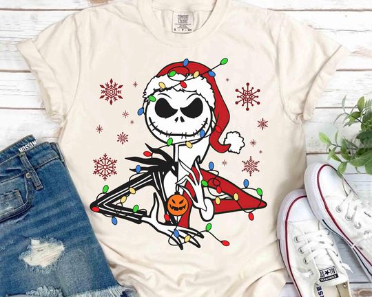 Discover Jack Skellington Santa Claus Christmas Light Shirt, Nightmare Before Jack Christmas, Jack & Sally Tee, Disneyland family 2024 Xmas Trip