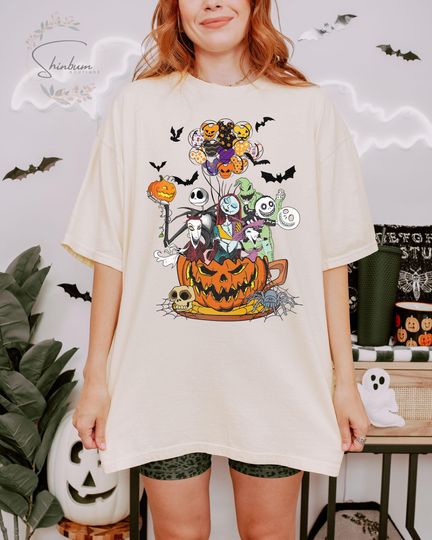 Discover Vintage Nightmare On Main Street Comfort Color Shirt, Jack Skellington Shirt, Oogie Boggie Shirt, Disney Halloween Shirt, Jack And Sally Tee