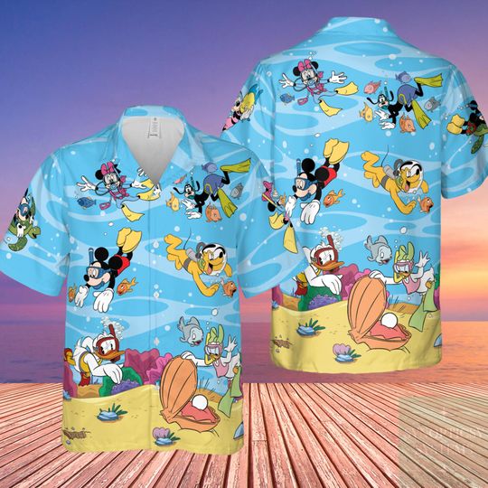 Discover Disney Dive Mickey And Minnie Mouse Summer Hawaiian Shirt, Disney World Gift Mickey And Friends Family Vacation Holiday Hawaiian Set