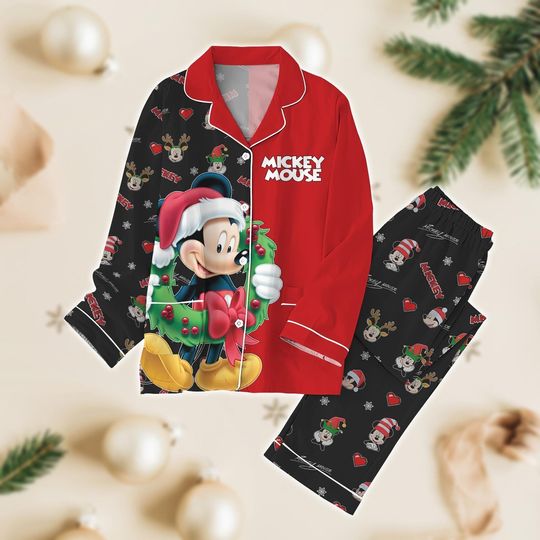 Discover Mickey Christmas Pajamas Set, Mickey Santa Claus Thick Pajamas, Disney Cartoon Pajamas