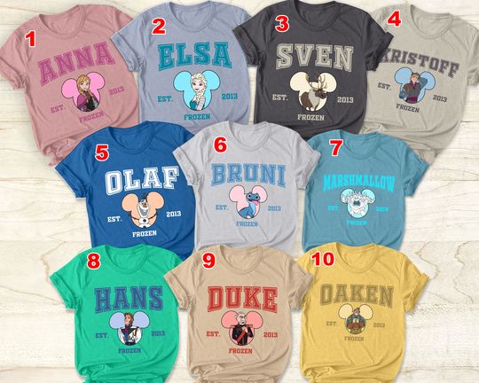 Discover Disney Frozen Characters Est 2013 T-Shirt, Elsa Anna Olaf Kristoff Sven Hans  Shirt