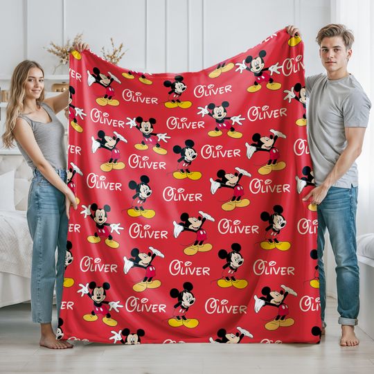 Discover Disney Mickey Mouse Custom Name Blanket, Fleece Minky Sherpa Throws, Cartoon Style Gift for Boys and Girls, Christmas Gift, Bed Quilt Merch