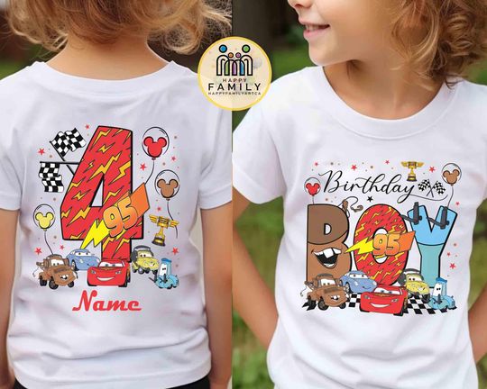 Discover 2-sided Disney Cars Birthday Boy Shirt, Lightning McQueen Mater Hudson Sally Cars Birthday Boy