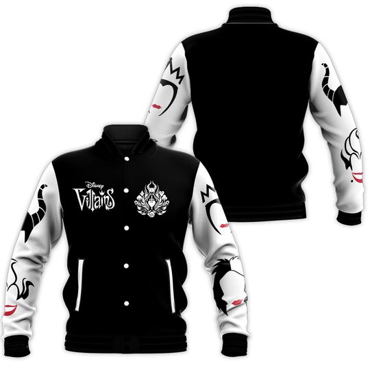 Discover Disney Villains Fleece Bomber Jacket, Maleficent Evil Queen Cruella De Vil Ursula Streetwear Jacket
