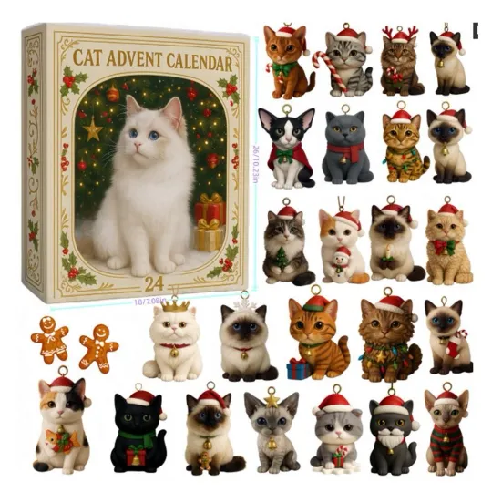 Discover Cat Advent Calendar 2025 - 24 Acrylic Kitten Ornaments Christmas Countdown
