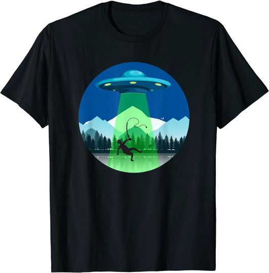 Discover UFO Space Alien Abduction Flying Saucer Fishing Tee T-Shirt