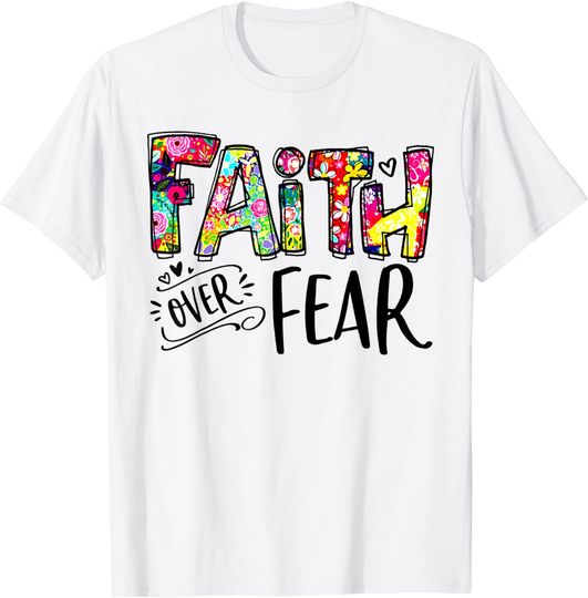 Discover Faith Over Fear Flower Style Watercolor Retro Vintage T-Shirt