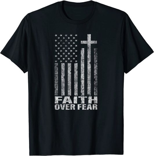 Discover Faith Over Fear Cool Christian Flag Cross for Men Women Kids T-Shirt
