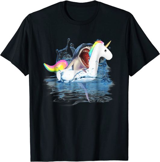 Discover Funny Shark vs Unicorn T-Shirt