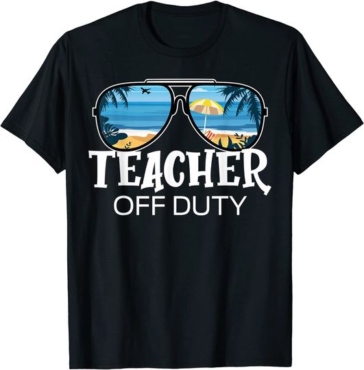 Discover Teacher Off Duty Sunglasses Palm Tree Beach Sunset T-Shirt